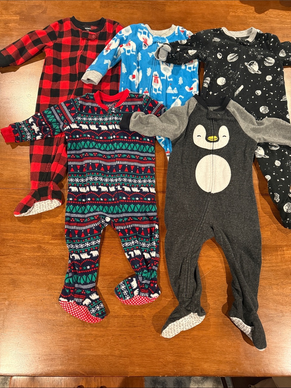 Children's Penguin Gray Footed One-Piece Pajamas - Cozy Fleece
